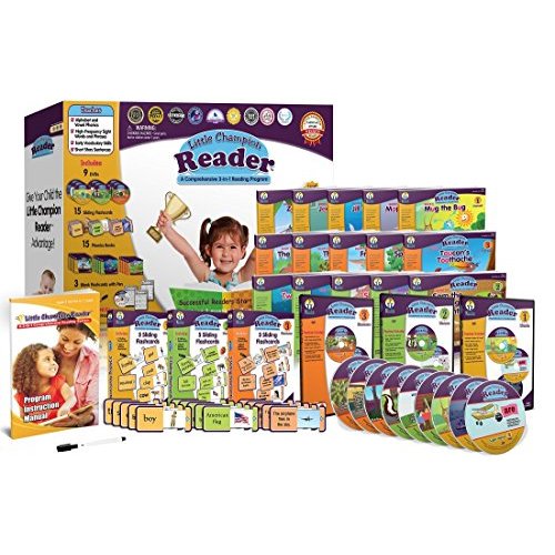 Early Reading Program for Baby, Toddler, Preschool, Kindergarten- Alphabet, Vowel Phonics & 200+ Sight Words - Little Champion Reader 9 DVD, Flash Card, Book Kit