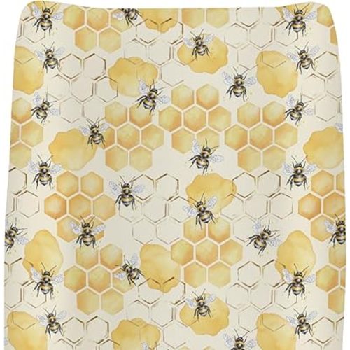 Vintage Honeycomb Bees Baby Changing Pad Covers for Boys Girls Yellow Bee Honey Fitted Change Table Pad Covers Mats Boho Spring Summer Soft Diaper Changing Table Sheets for 32''×16'' Contoured Pad
