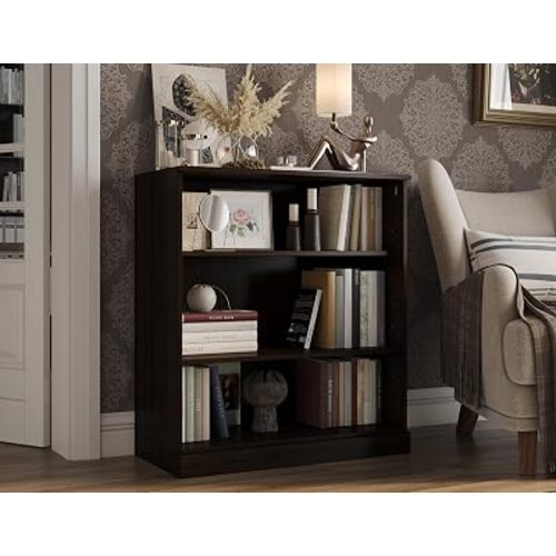 Palace Imports Solid Wood Bookshelf - 3 Shelf Bookcase - 36" Short Storage Cabinet 32” Wide - Espresso, Wooden Open Book Shelf w/Adjustable Shelves, 100% Eco-Friendly Wood, Modular Bookcase Units