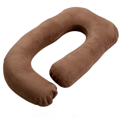 J-Shaped Pregnancy Pillow (65" x 16" x 8") - Full Body Maternity Support Pillow for Back, Hip and Belly Pain Relief, Coffee