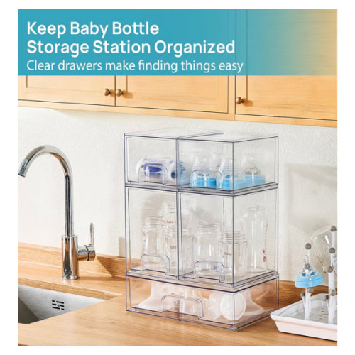 Vtopmart Stackable Storage Drawers Set of 5, Clear Plastic Organizer Bins for Baby Bottle, Beauty Supplies Storage, Ideal for Kichen Countertop, Vanity, Bathroom, Cabinet, Pantry Organization