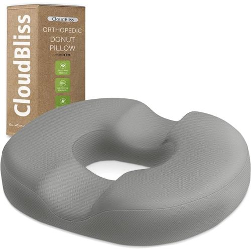 CloudBliss Donut Pillow Seat Cushion Chair Pad for Tailbone Pain Relief and Hemorrhoids, Memory Foam Seat Chair Cushion for Men and Women for Home & Office, (Khaki)