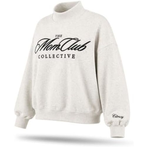 CITRUSY Mom Club Mockneck Oversized Sweatshirt | Turtleneck Mama Sweater for Women | Boy Mom Girl Mom Crew Mock Neck