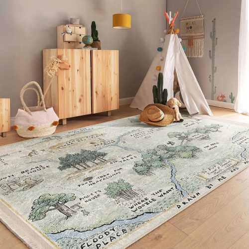 Woodland Pooh Map Kids Room Rug - Winnie Pooh Newborn Playmat - Fairy Tale Bear Rug - Hundred Acre Wood Map Rug - Winnie the Pooh Decor Gift