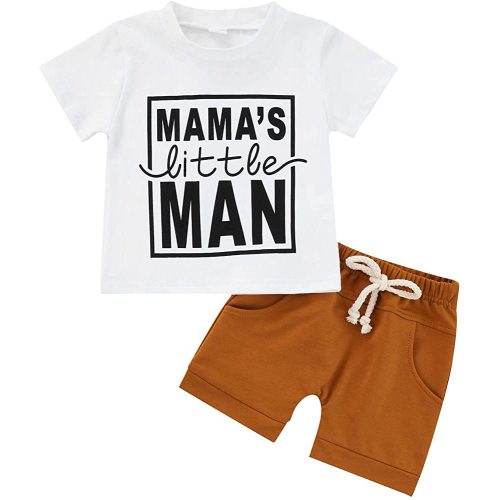Baby Boys Clothes Sets Short Sleeve Letter Printed T-Shirt Tops + Solid Color Short Pants