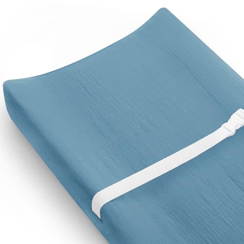 Changing Pad Cover for Baby Girls Boys, Muslin Changing Table Pad Covers with Boho Style, Neutral Color Soft and Breathable (Blue)