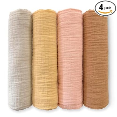 SwaddleDesigns Cotton Muslin Swaddle Blankets for Babies, Set of 4, Neutral Receiving Blankets for Newborn, Baby Registry & Gift, 46x46 inches, Tuscan Sunset