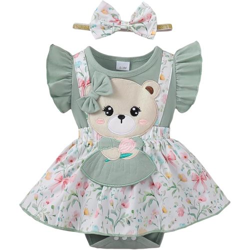 AMAWMW Newborn Baby Girl Clothes Ruffle Sleeveless Romper Floral Dress Bodysuit Infant Girls Summer Outfits with Headband