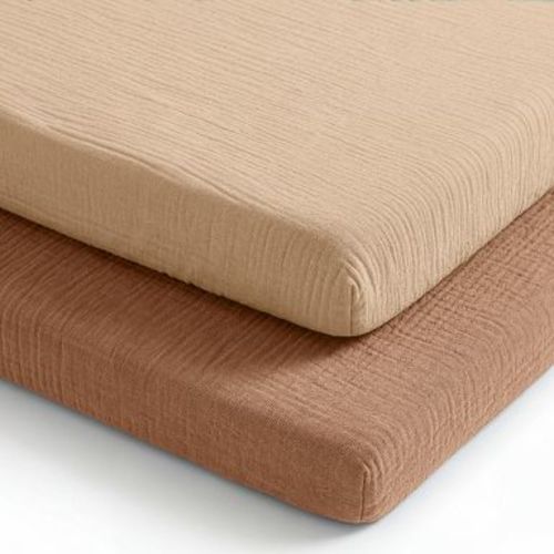Comfy Cubs Muslin Cotton Bassinet Sheets - Soft, Breathable 100% Cotton - Gentle for Baby's Skin, Universal Fit (Cedar and Cream, 2 Pack)