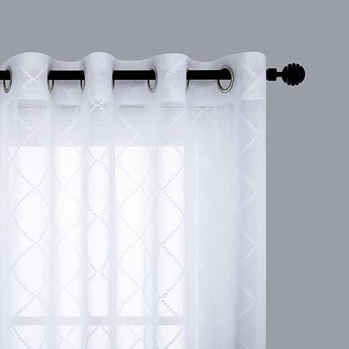 KOUFALL White Sheer Curtains 84 Inches Long 2 Panels,Embroidered Semi Sheer Curtains for Bedroom Living Room Dining Room with Grommet Design,84 inch Length Set