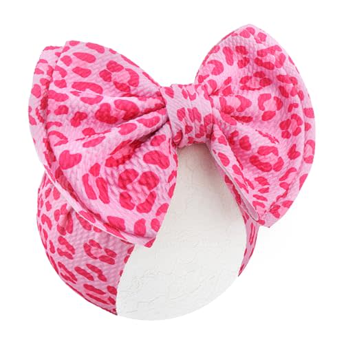 YanJie 7'' Bows for Baby Girl Pink Leopard Print Headbands for Girls Hot Pink Bow Toddler Hair Accessories Newborn Infant Baby Headband