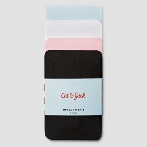Baby Girls' 3pk Solid Opaque Tights - Cat & Jack™ Black/White/Pink 6-12M