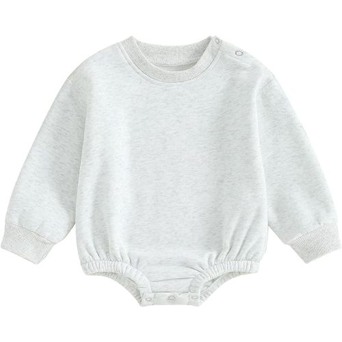 Baby Boy Girl Fleece Sweatshirt Romper Solid Color Long Sleeve Sweater Bubble Onesie Warm Fall Winter Clothes