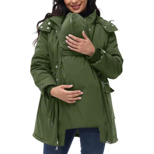 Winter Coat Women Maternity 3 in 1 Thicken Quilted Lined Warm Hooded Outwear Puffer Down Jacket Parka with Pockets