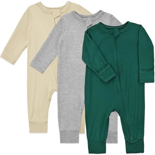 Footless Pajamas 3pcs Unisex Infant Zipper Romper with Mitten Cuffs Sleep Play PJs