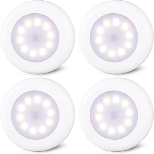 STAR-SPANGLED 4 Pack 3.1” Dimmable Push Tap Lights, Stick on LED Touch Puck Lights AA Battery Operated, 3 Color Modes Sticky Button Lamps for Classroom, Kitchen, Under Cabinet, Closet