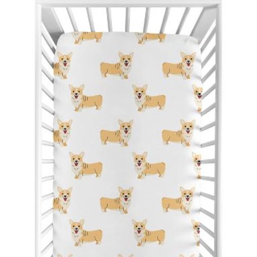 Sweet Jojo Designs Boy, Girl, Unisex/Gender Neutral Baby Fitted Crib Sheet Cartoon Puppy Orange and White