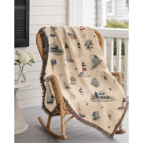 Nantucket Style Woven Blanket Patriotic Home Decor Coastal Grandmother Gift Beach House Americana Coastal Cottage Summer Birthday Gift