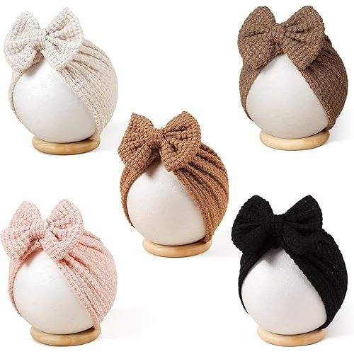 5 PCS Baby Hair Bow Hats, Baby Turban for Baby Girls, Toddler Hat with Bows for Girls, Infant Caps
