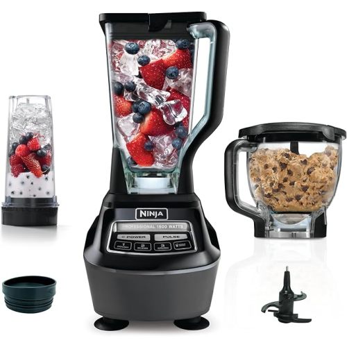 Ninja Kitchen System | All-in-One Food Processor & Blender for Smoothies | Includes Pitcher, (2) 16 oz. To-Go Cups & 8-Cup Bowl | Makes Salsa, Dough, Shakes, & Frozen Drinks | 1500W | Black | BL770