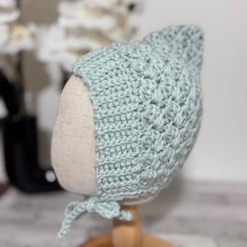 Baby Pixie Bonnet Hat: Secure Tie, Warm Ear Coverage Handmade Crochet Toddler Bonnet - light mint color