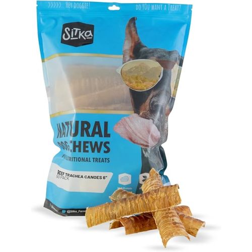 Sitka Farms Beef Trachea Canoes 6" Split Trachea - 50 Count - Doggie Dental Care Healthy Teeth Beef Premium Natural Dog Treats for Small Medium and Large Dogs