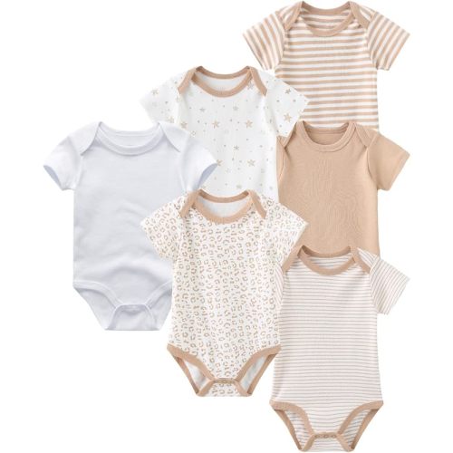 6 Pack Unisex Baby Boy Girl Rompers 0-12months Infant Short Sleeve Bodysuits New Born Soft Cotton One-Piece Clothes