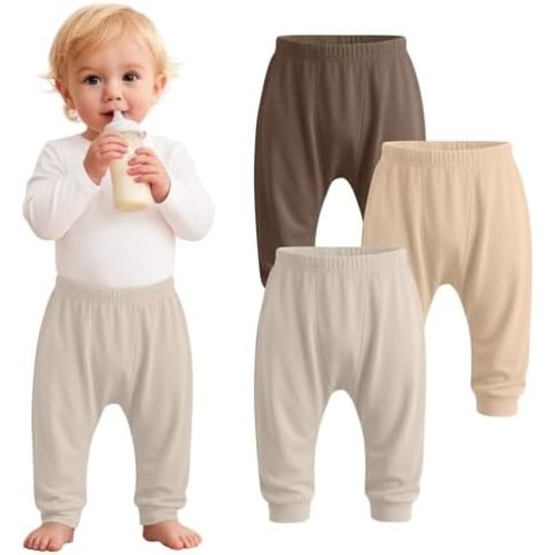 3 Pack Baby and Toddler Boys Girls Pants Elastic Waist Pull On Lightweight Sweatpants Unisex Jogger Pants for 6M-3T