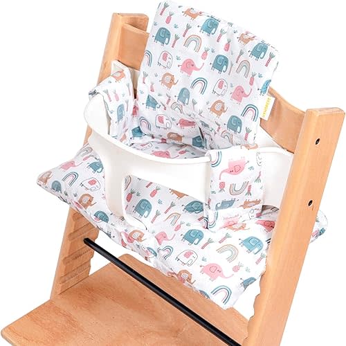 Waterproof & Extra Padded Soft Dining Chair Seat Cushion, Wipe Clean Cushion for Stokke Tripp Trapp High Chair, 18" L x 11" W, Compatible & Convertible Design (Colorful Elephants)