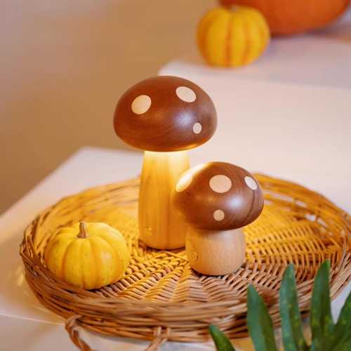 Handmade Wooden Mushroom Lamp: Rechargeable LED Night Light