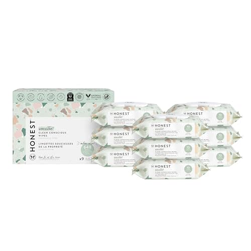 The Honest Company Clean Conscious Unscented Wipes | Over 99% Water, Compostable, Plant-Based, Baby Wipes | Hypoallergenic for Sensitive Skin, EWG Verified | Geo Mood, 648 Count