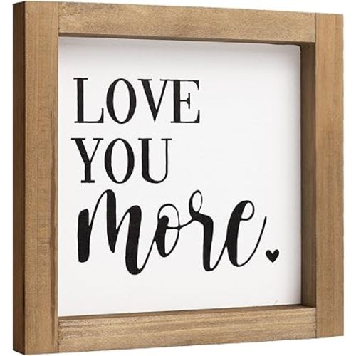 Love You More Sign, 6x6In Wooden Romantic Valentines Gift, Rustic Wall Decor Home Nursery Bedroom Shelf Table Tiered Tray