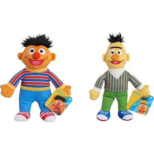 Sesame Street Friends Bert and Ernie 8-inch 2-piece Sustainable Plush Stuffed Animals Set, Kids Toys for Ages 18 Month by Just Play