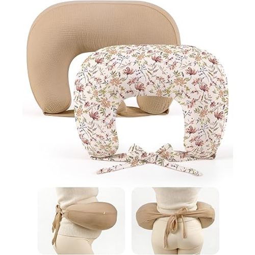 lulumoon Muslin Nursing Pillow Covers - 2-Pack Soft Cotton Slipcovers for Breastfeeding & Bottle-Feeding - Extension Strap for Snug Fit & No Sliding - Hidden Zipper Safety for Newborn Baby