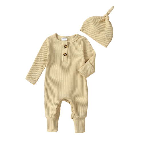 Jxzom Newborn Baby Boy Girl Clothes Ribbed Romper Solid Long Sleeve Knit Bodysuit Jumpsuit Hat 2Pcs Coming Home Outfit