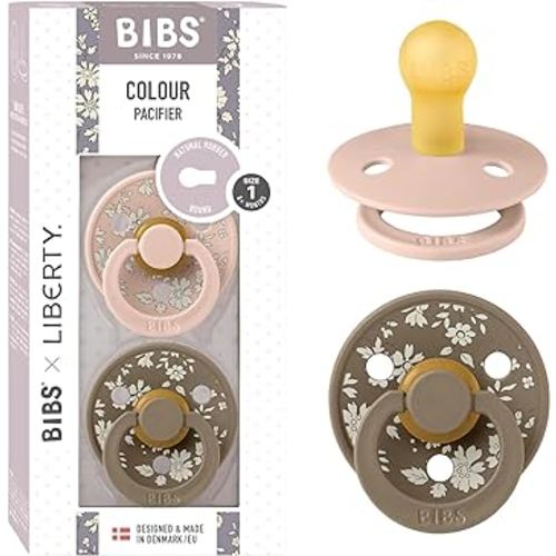 BIBS Colour Liberty Soother 2-Pack, BPA Free Dummy Pacifier, Round Nipple. Natural Rubber Latex, Made in Denmark, Size 1 (0-6 Months), Capel Blush