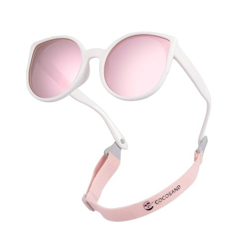 COCOSAND Baby Sunglasses with Strap Polarized Cat Eye UV400 for Infant Toddler Girl 3-24 Months