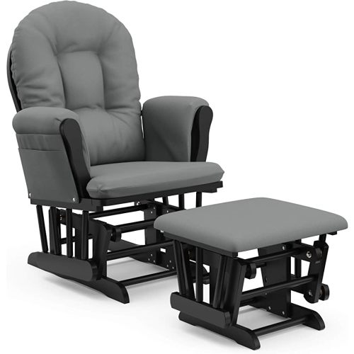 Storkcraft Premium Hoop Glider & Ottoman (Black with Gray) — GREENGUARD Gold Certified, Solid Wood Craftsmanship, Convenient Storage Pockets, Smooth-Gliding Chair for Nursery, Multi-Award-Winning