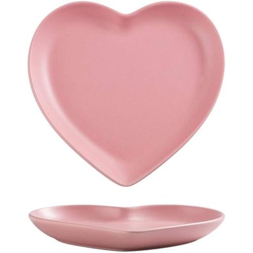 FUYU 2pcs Colorful Matte Heart Shaped Ceramic Dinner Plate for Salad, Dessert, and Steak
