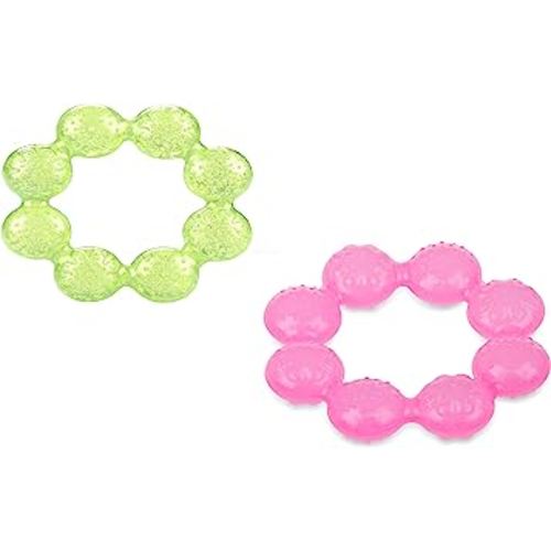 Nuby IcyBite Soother Ring Teether, 2 Count (Green/Pink)