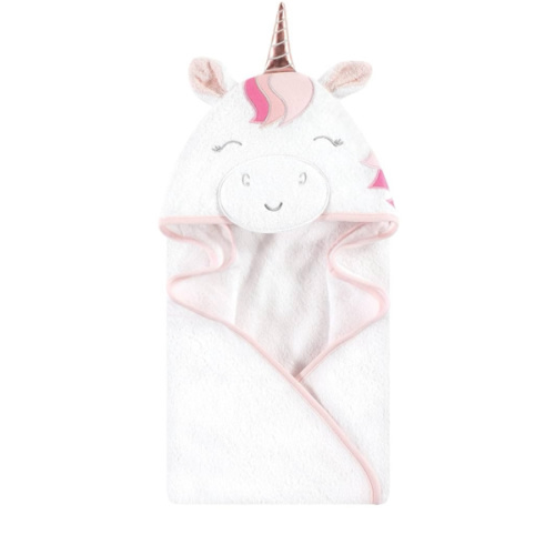 Hudson Baby Unisex Baby Cotton Animal Face Hooded Towel, Rose Unicorn, One Size