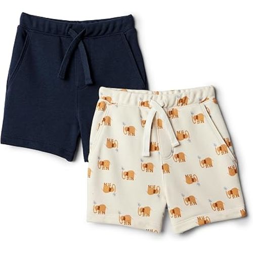 Amazon Essentials x Sofia Grainge Toddlers and Baby Boys' Pull On Knit Shorts, Pack of 2