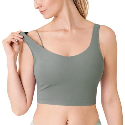 MOMANDA Women's Nursing Bras Longline Sports Breastfeeding V Neck Sleeveless Crop Tank Top with Built in Bra