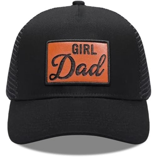 Men's Baseball Trucker hat, Leather Patch Adjustable Girl Dad Baseball hat, Girls Gift for dad Men's Cap Trucker hat