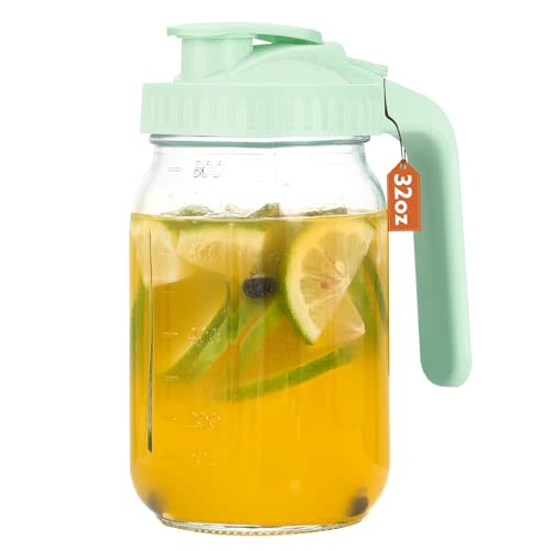 Mihlapi Breast Milk Pitcher, 32 OZ Mason Jar Pitcher with Lid Double Leak Proof,1 Quart Breastmilk Storage Containers for Fridge, Glass Jug for Sun Tea, Juice, Cold Brew Coffee