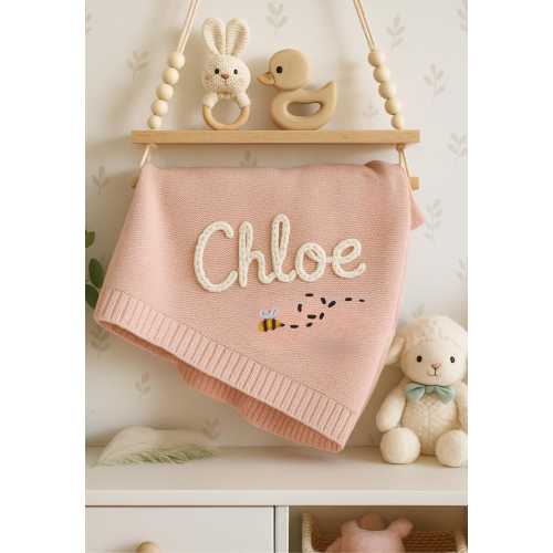 Hand Embroidered Custom Name Baby Blanket: Personalized Keepsake