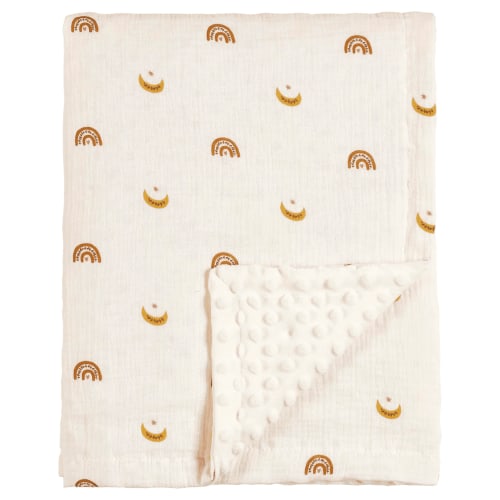 CREVENT 30''X40'' Organic Muslin Cotton Baby Blanket for Newborns, Soft Mink Backing, Essential for Baby Shower Birthday Gift - Moon 75X100cm