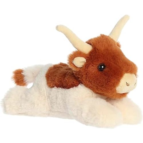 Aurora® Adorable Mini Flopsie™ Buck Longhorn Cow™ Stuffed Animal - Mini Companions Ready for Playful Adventures - for Kids All Ages, Toddlers, Adults, and Families - Brown 8 Inches
