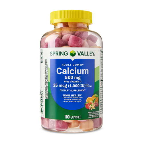 Spring Valley Calcium 500 mg Plus Vitamin D 25 mcg Gummies, 100 Count, Bone Health Dietary Supplement