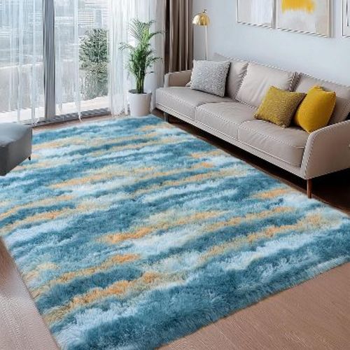 LOVEVOOK Abstract Blue Area Rugs for Living Room 5x7 Feet, Fluffy Shag Bedroom Rug, Modern Indoor Floor Carpet for Home Decor Aesthetic